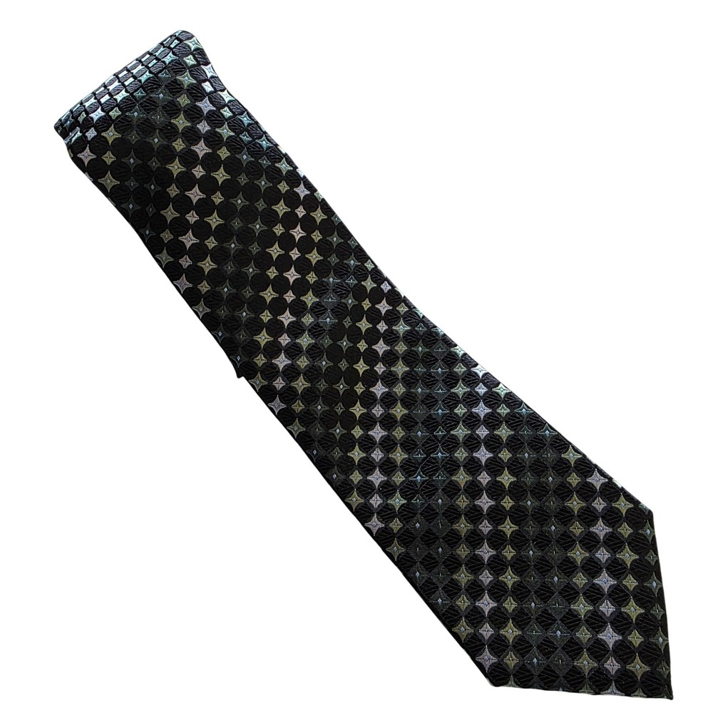 Alexander‎ Julian Colours Mens Black Green Geometric Neck Tie